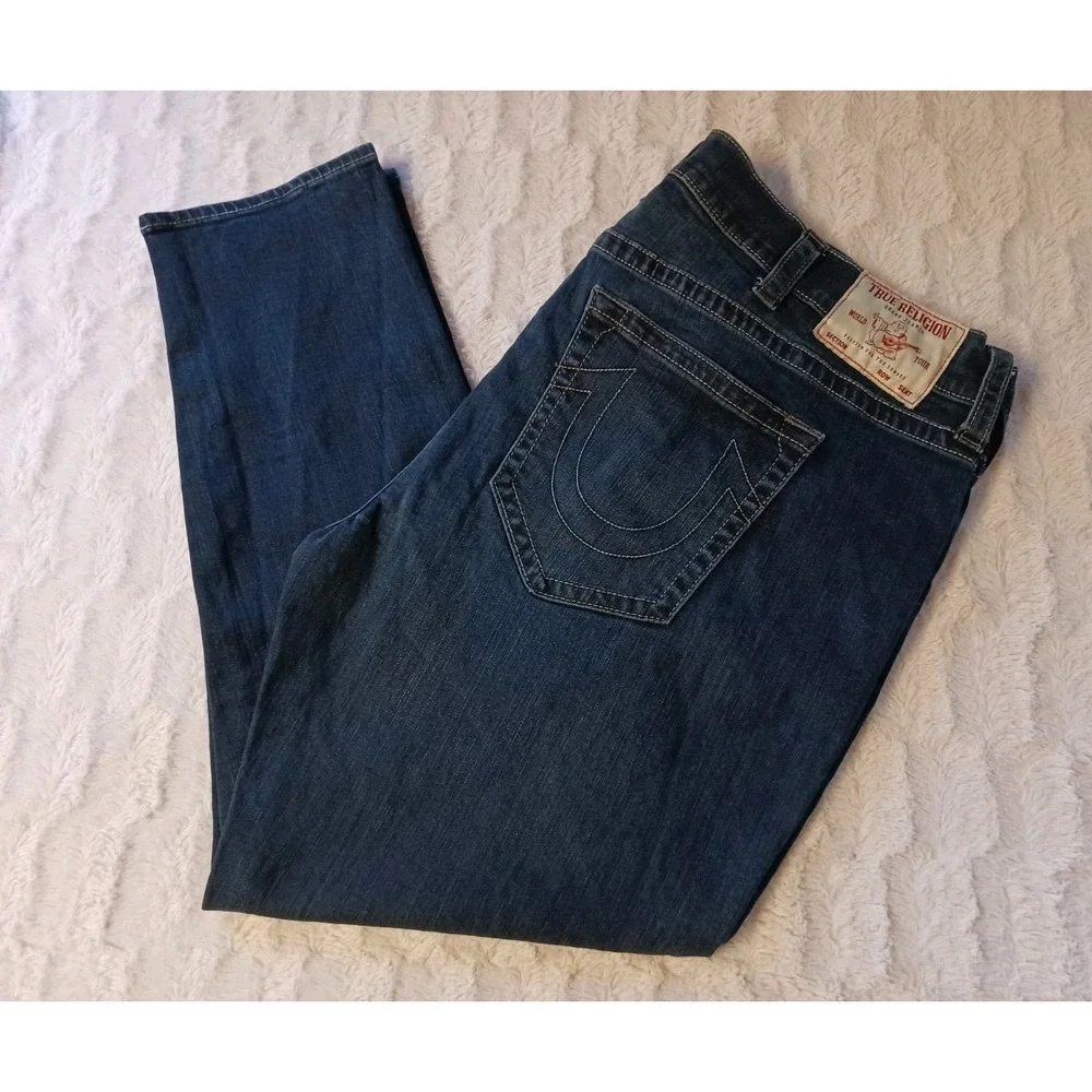 True Religion Danny Tapered Jeans Men's 44x29 Dark Wash Blue Stretch Denim